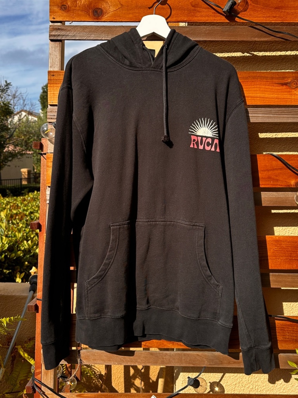 RVCA Black Hoodie with Sun Logo Men’s Large